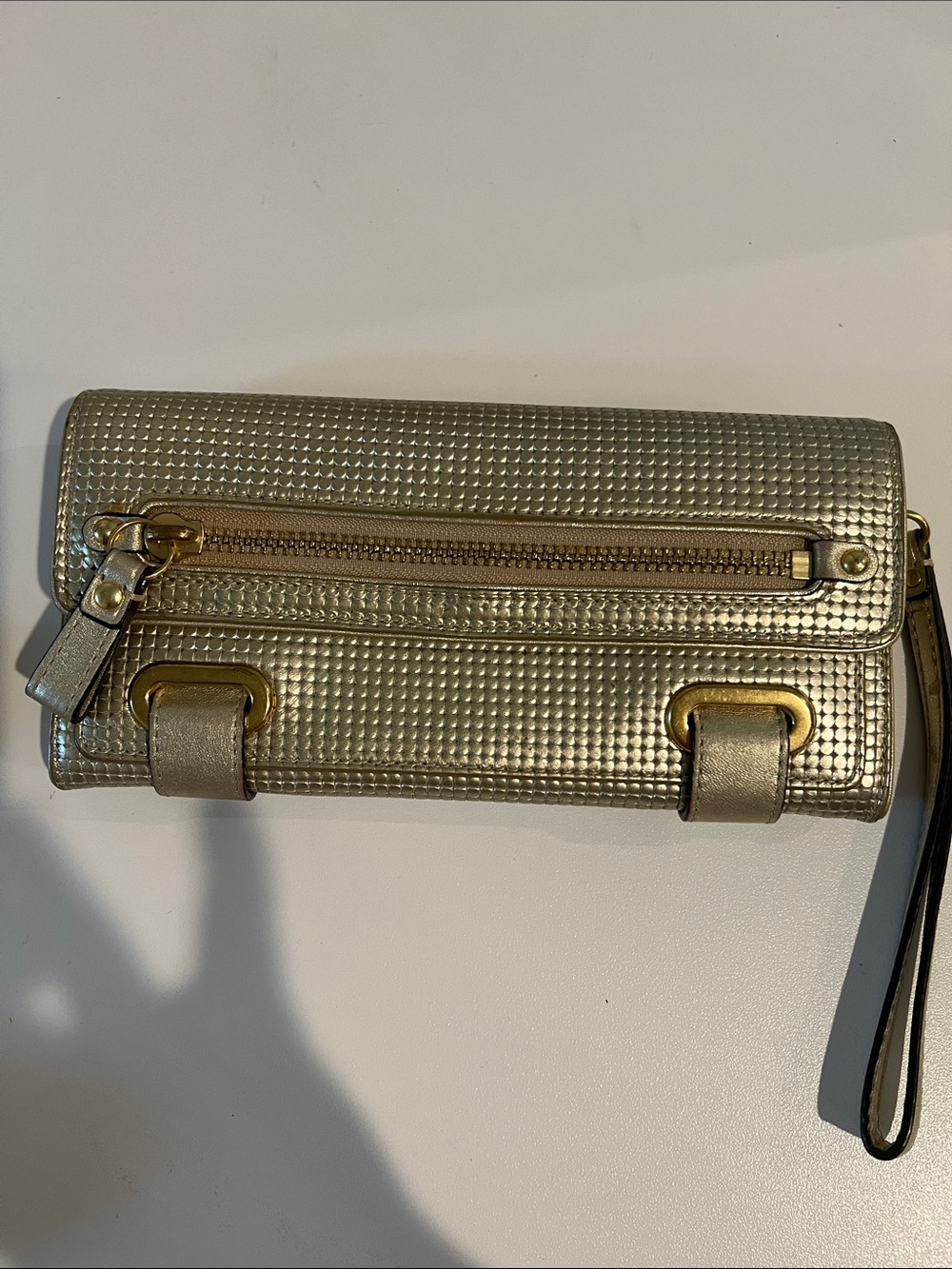 Coach Metallic Gold Textured Wristlet Clutch - Picture 2 of 6